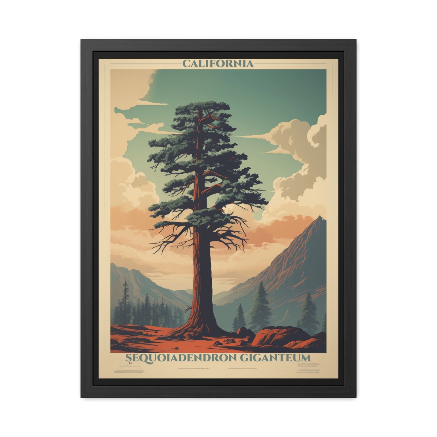 Vintage California Poster - Sequoiadendron Giganteum, Giant Sequoia Art Print Framed Posters