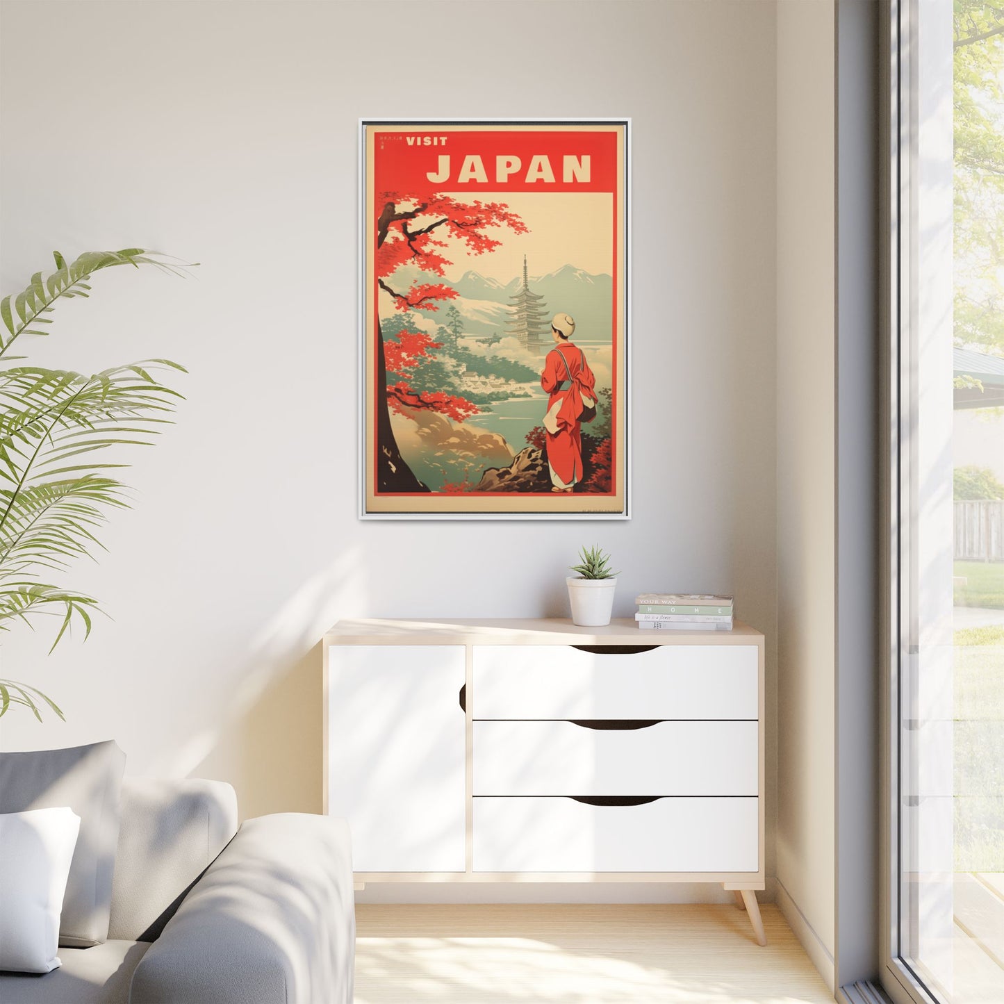 Visit Japan Vintage Travel Poster Matte Canvas Print (Framed)