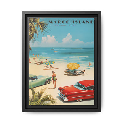 "Marco Island Retro Beach Scene – Vintage Wall Art of Florida’s Gulf Coast" Matte Canvas, Black Frame