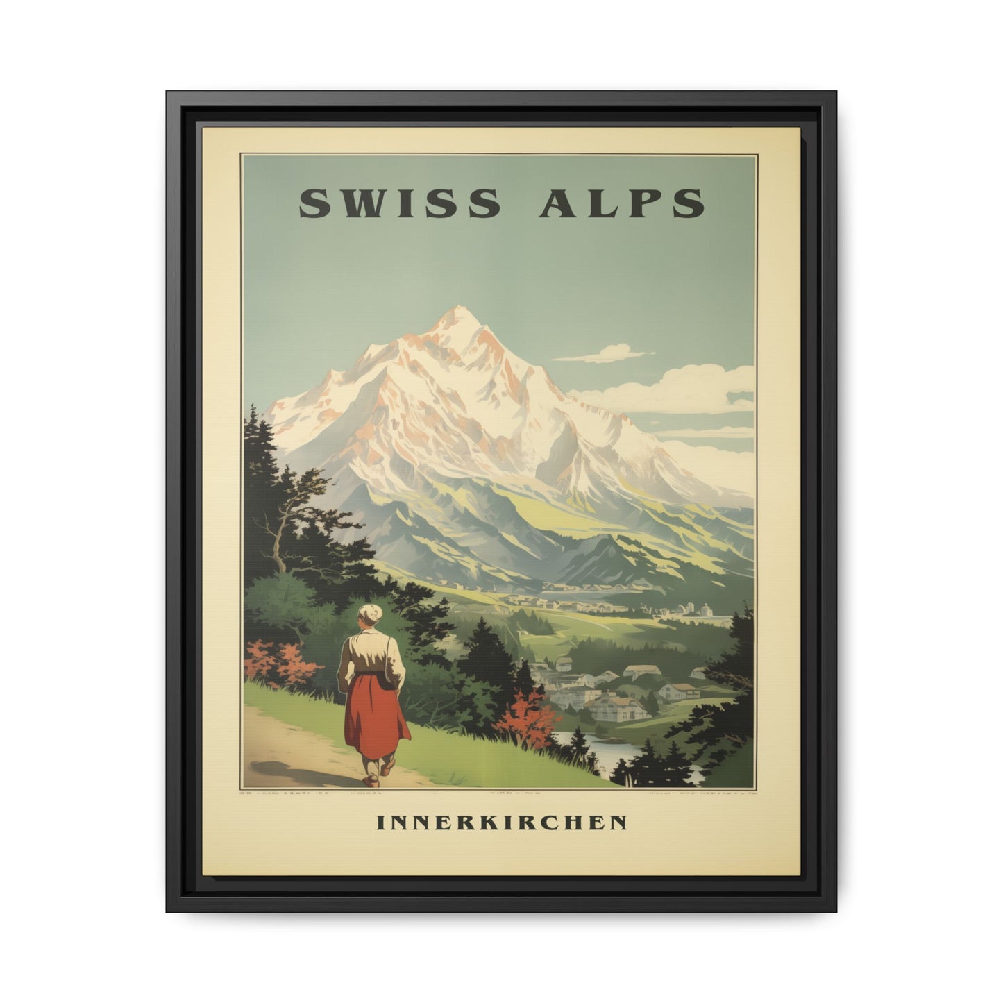 "Swiss Alps Innerkirchen Vintage Travel Poster | Matte Canvas with Black Frame"