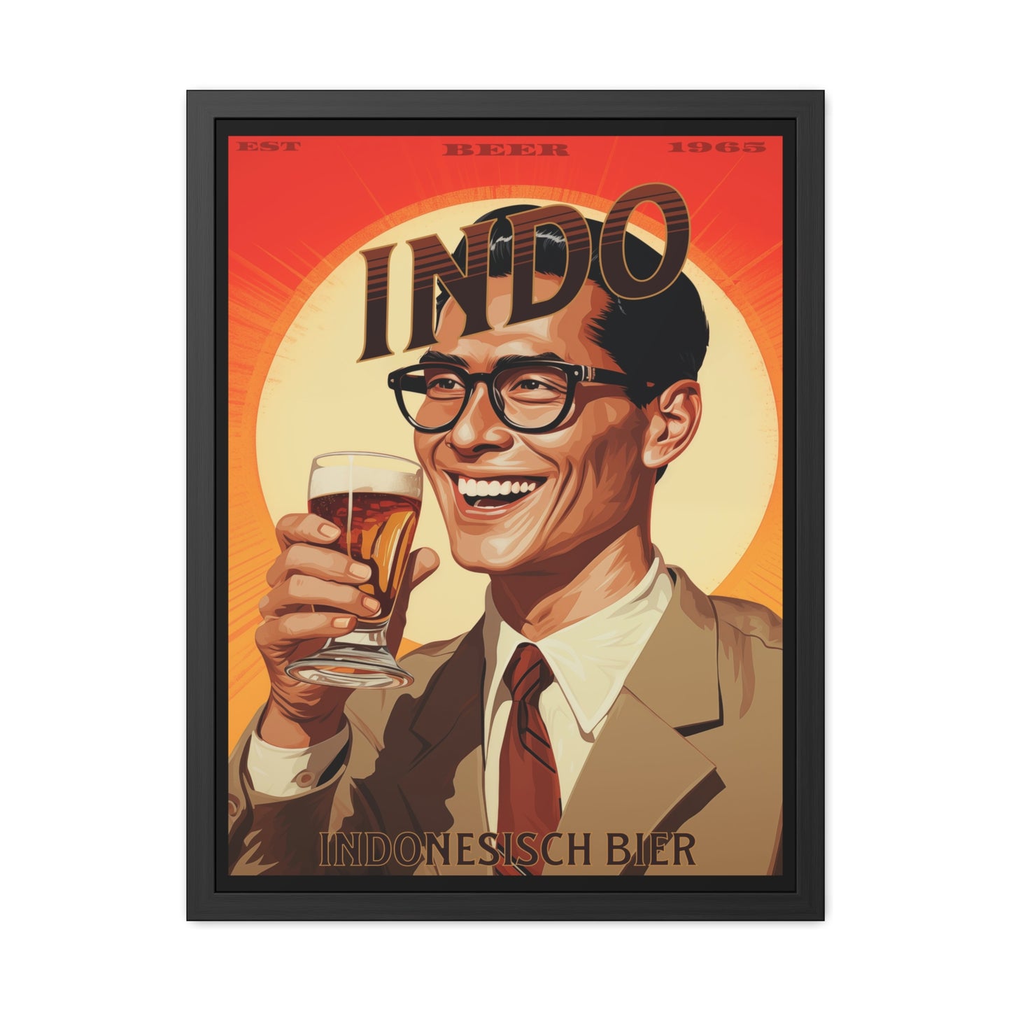 Vintage Beer Poster - Indo Bier (Indonesian Beer), Est. 1965 (German Language) Framed Posters