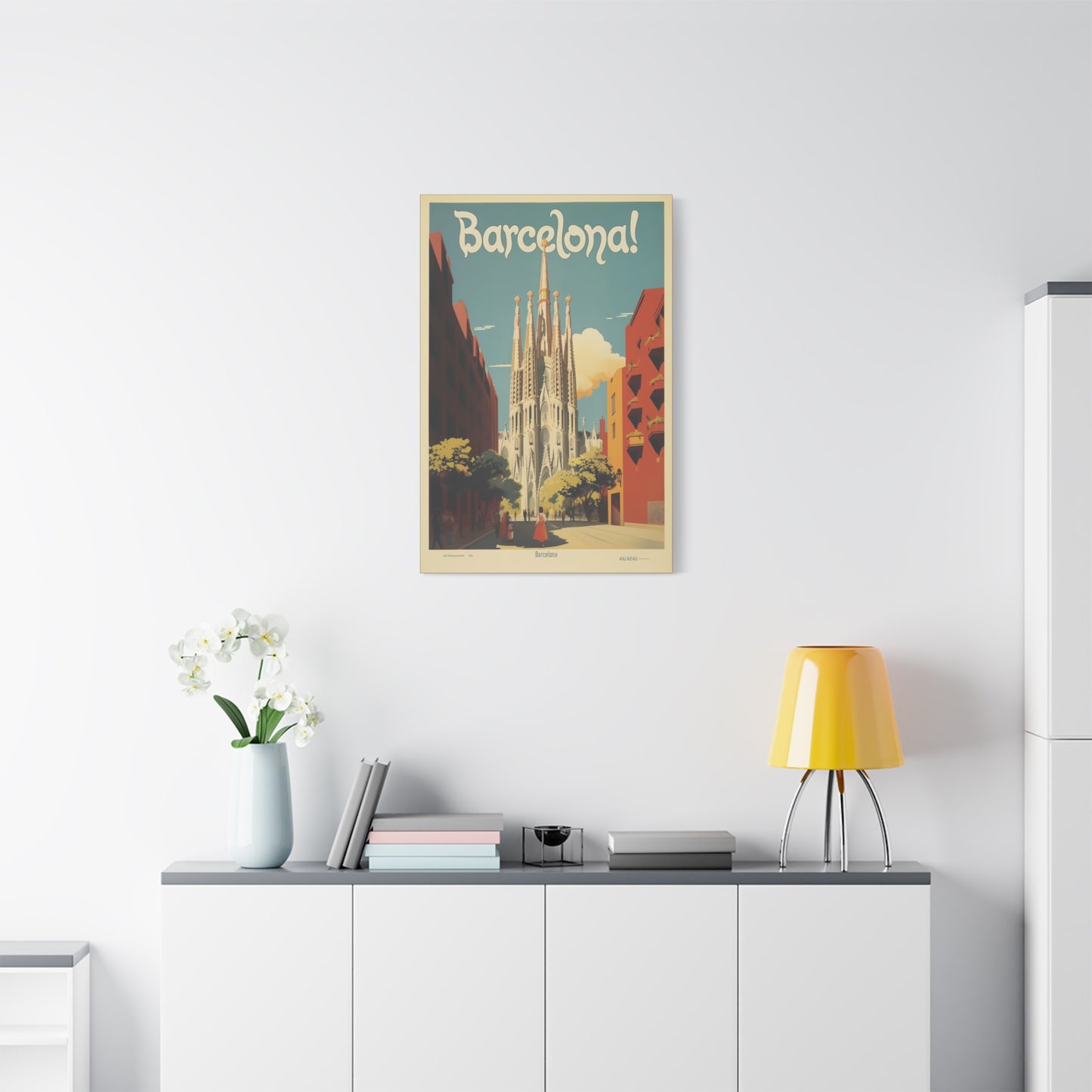 Barcelona Travel Poster Matte Canvas Print - Stretched Wall Art