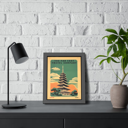 Framed Japan Travel Poster — Vintage Far East Pagoda Wall Art