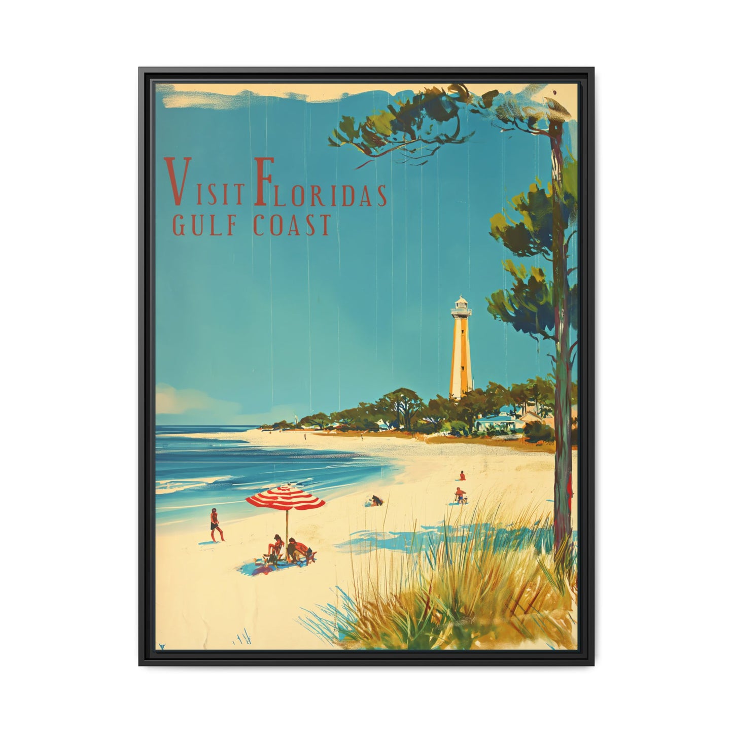 "Visit Florida's Gulf Coast – Vintage Wall Art of Coastal Bliss" Matte Canvas, Black Frame