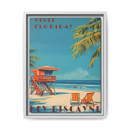 Key Biscayne Vintage Travel Poster Matte Canvas Print — Framed “Visit Florida!” Beach Wall Art