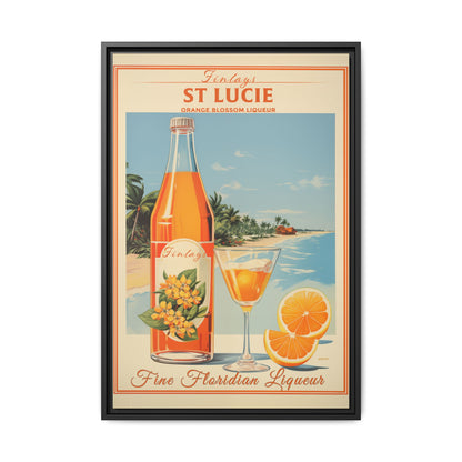 "Finlays St. Lucie Orange Blossom Liqueur Vintage – Florida Coastal Art Print" Matte Canvas, Black Frame