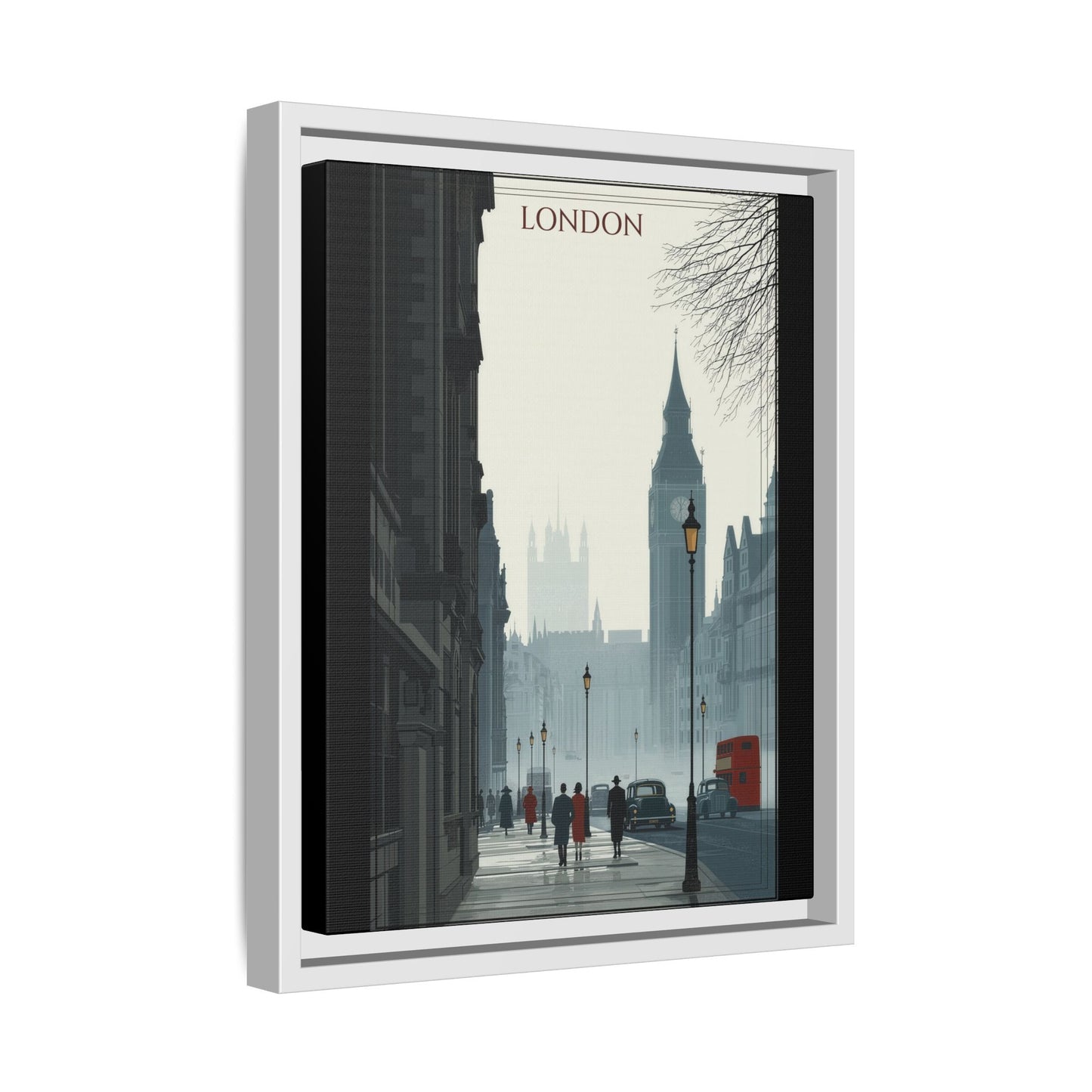 London Street Matte Canvas Print — Framed Vintage Cityscape Wall Art
