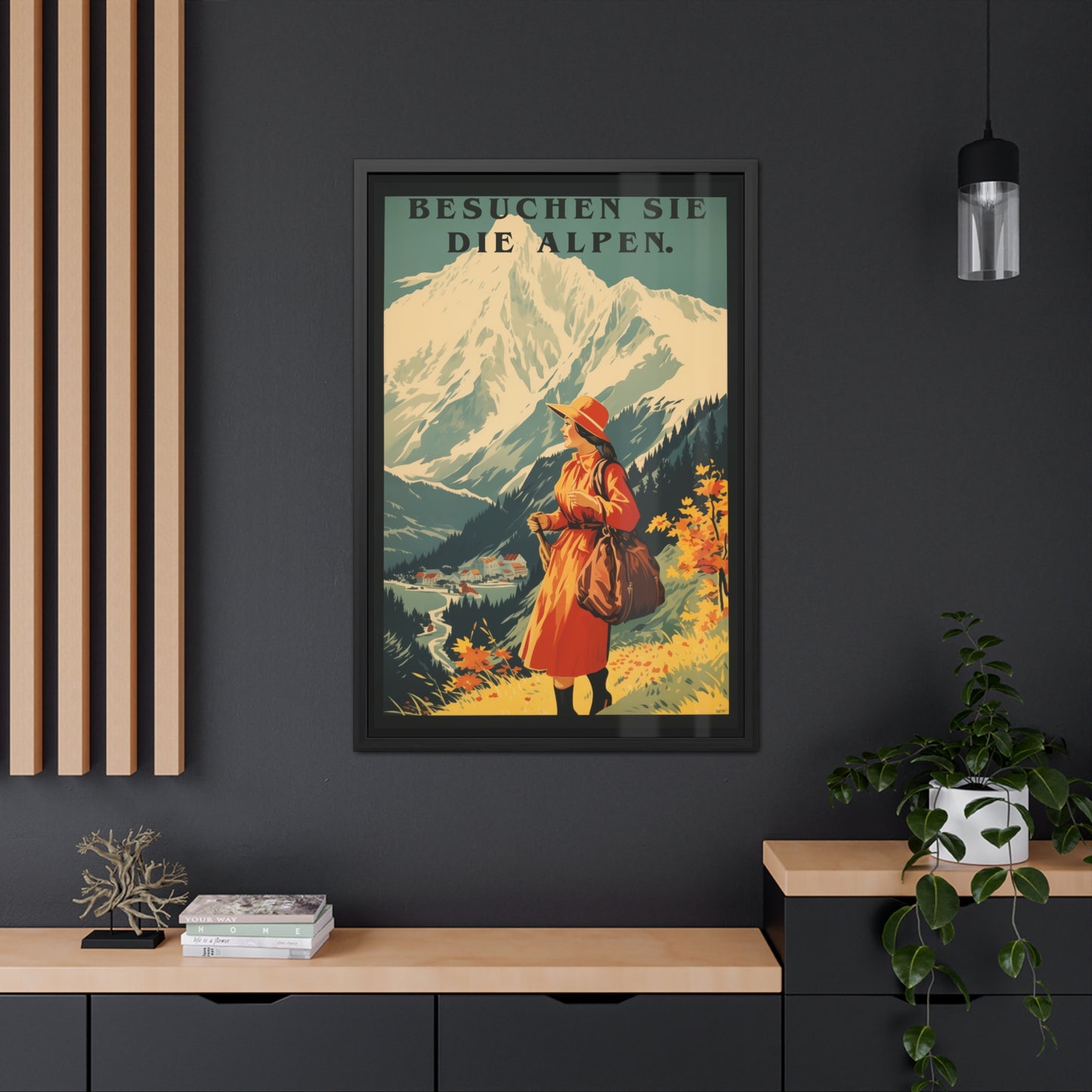 Vintage Alps Travel Poster - 'Besuchen Sie Die Alpen' (Visit the Alps) Scenic Artwork Framed Posters