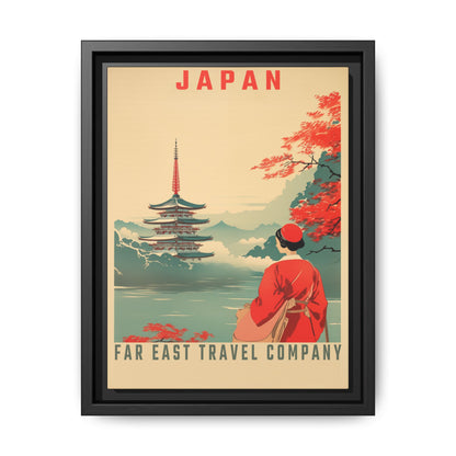 "Vintage Japan Travel Poster - Far East Travel Company Matte Canvas Wall Art with Black Frame" Matte Canvas, Black Frame