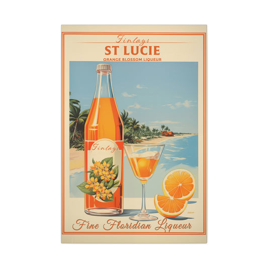 "Vintage Finlay’s St. Lucie Orange Blossom Liqueur Poster - Matte Canvas Stretched Wall Art" Matte Canvas, Stretched, 1.25"