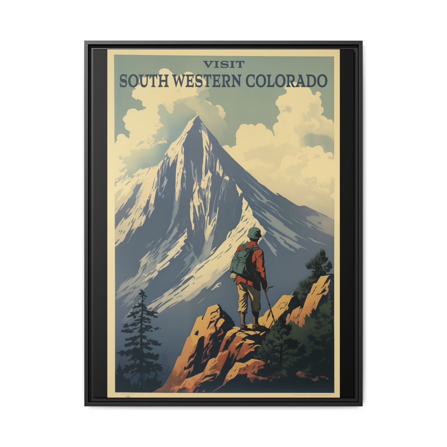 "Vintage South Western Colorado Travel Poster - Matte Canvas Wall Art with Black Frame" Matte Canvas, Black Frame