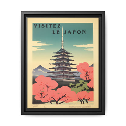 "Vintage Japanese Pagoda Travel Poster - 'Visitez Le Japon' Matte Canvas Wall Art with Black Frame" Matte Canvas, Black Frame