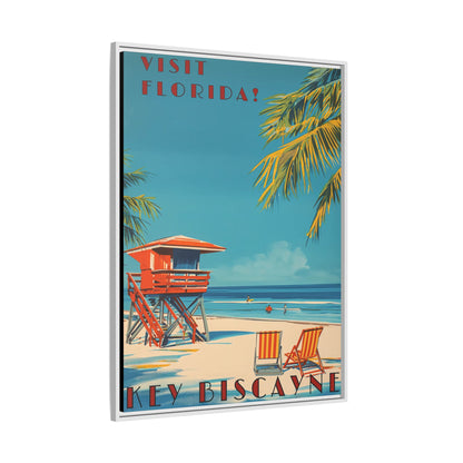 Key Biscayne Vintage Travel Poster Matte Canvas Print — Framed “Visit Florida!” Beach Wall Art