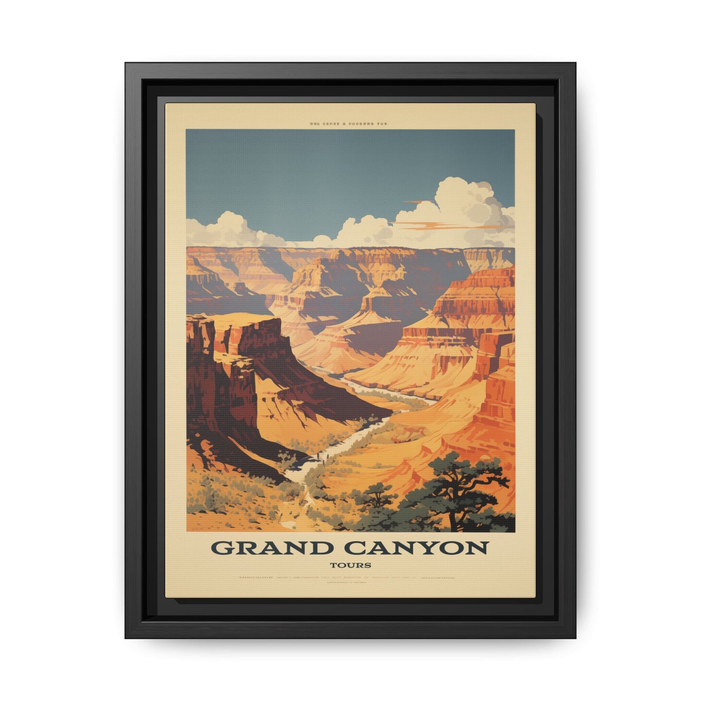 "Vintage Grand Canyon Scenic Tours Poster - Matte Canvas Wall Art with Black Frame" Matte Canvas, Black Frame