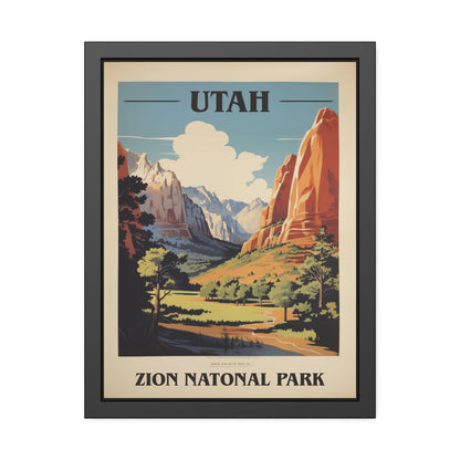 Vintage Utah Zion National Park travel framed art print, black frame, 18 by 24 inch