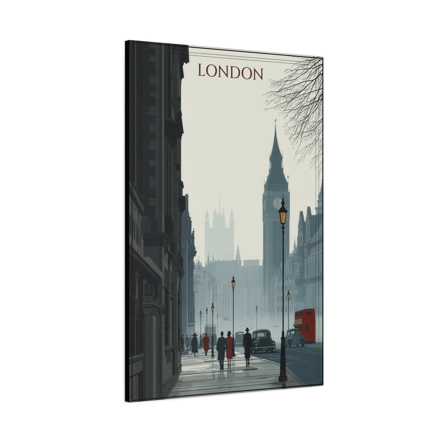 London Cityscape Matte Canvas Print - Vintage Big Ben Wall Art