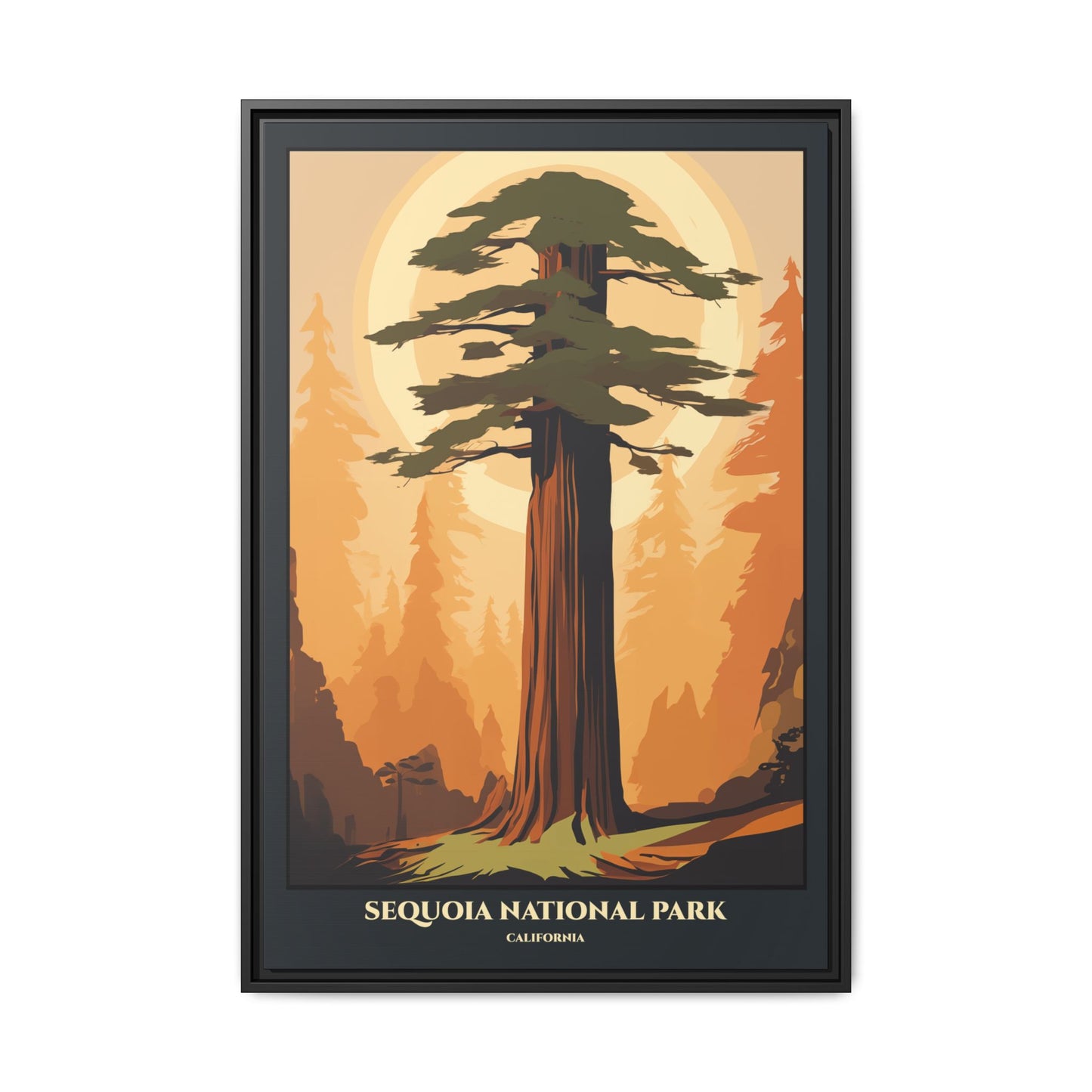 "Vintage Sequoia National Park Poster - California Matte Canvas Wall Art with Black Frame" Matte Canvas, Black Frame