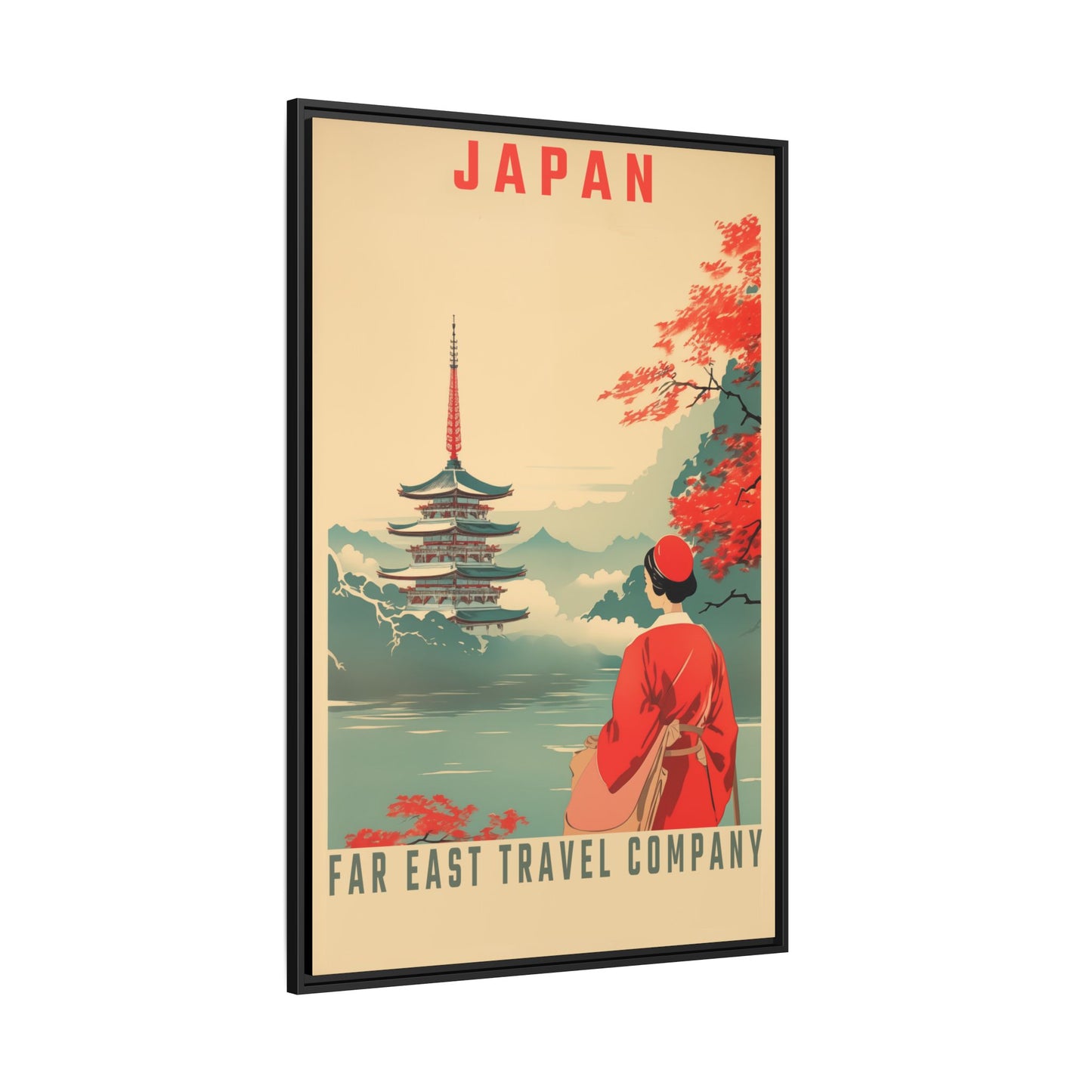 "Vintage Japan Travel Poster - Far East Travel Company Matte Canvas Wall Art with Black Frame" Matte Canvas, Black Frame