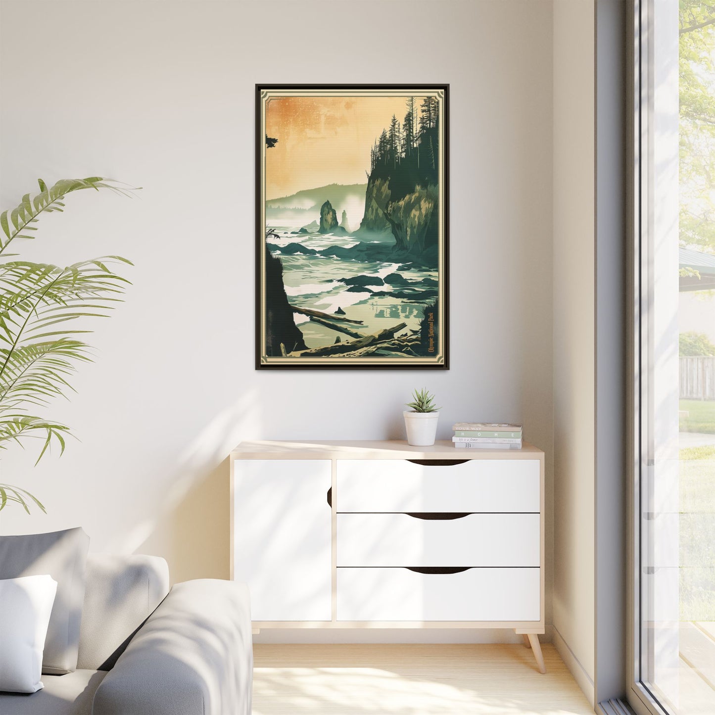 Framed Coastal Cliff Canvas Print — Vintage Seascape Wall Art