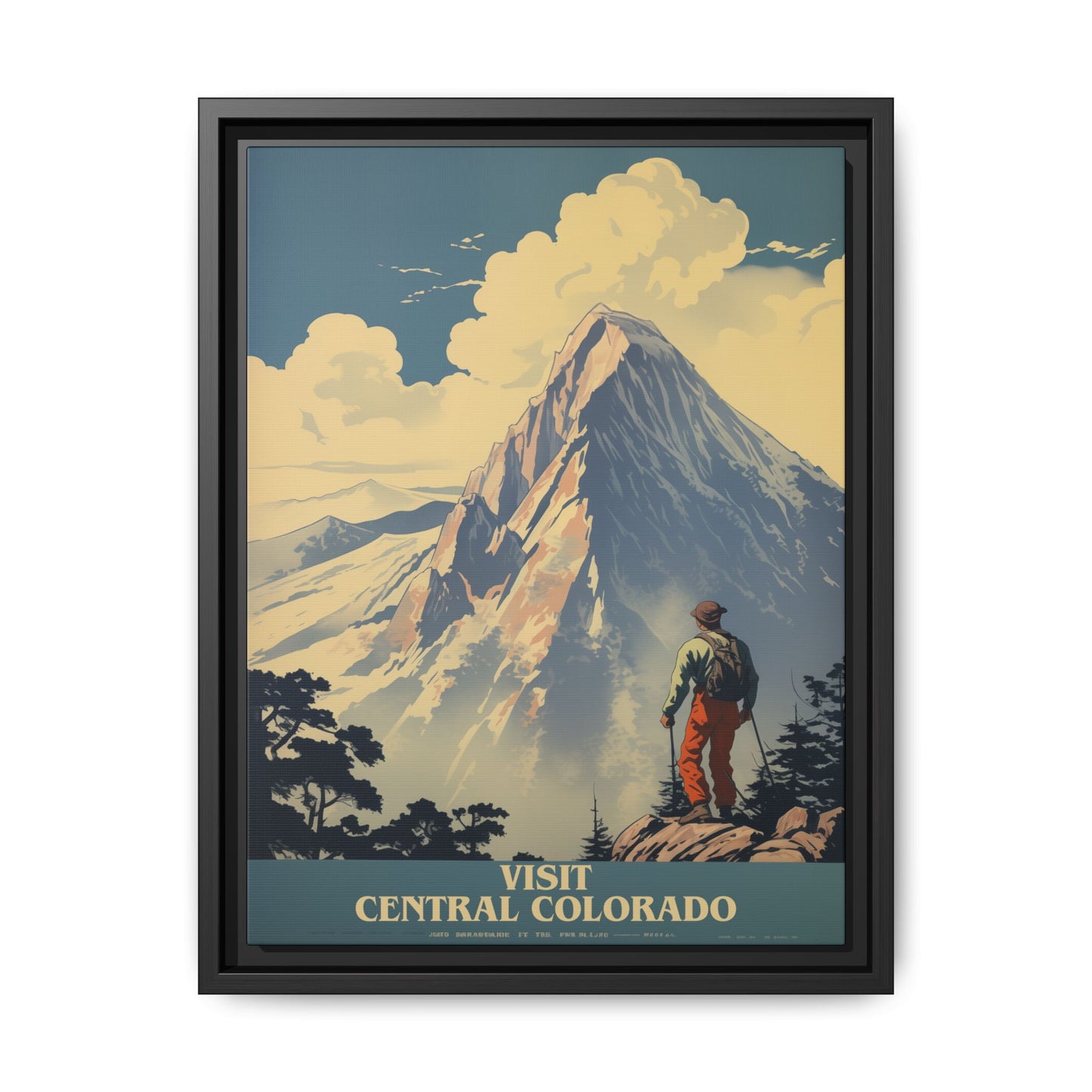 "Vintage Central Colorado Travel Poster - Matte Canvas Wall Art with Black Frame" Matte Canvas, Black Frame