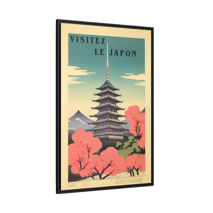 "Vintage Japanese Pagoda Travel Poster - 'Visitez Le Japon' Matte Canvas Wall Art with Black Frame" Matte Canvas, Black Frame