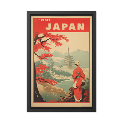 Vintage Japan Travel Poster - 'Visit Japan' Scenic Pagoda View Framed Posters