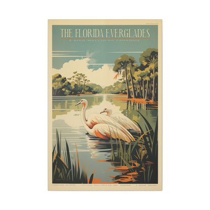 "Vintage Florida Everglades Flamingo Poster - Matte Stretched Canvas Wall Art" Matte Canvas, Stretched, 1.25"
