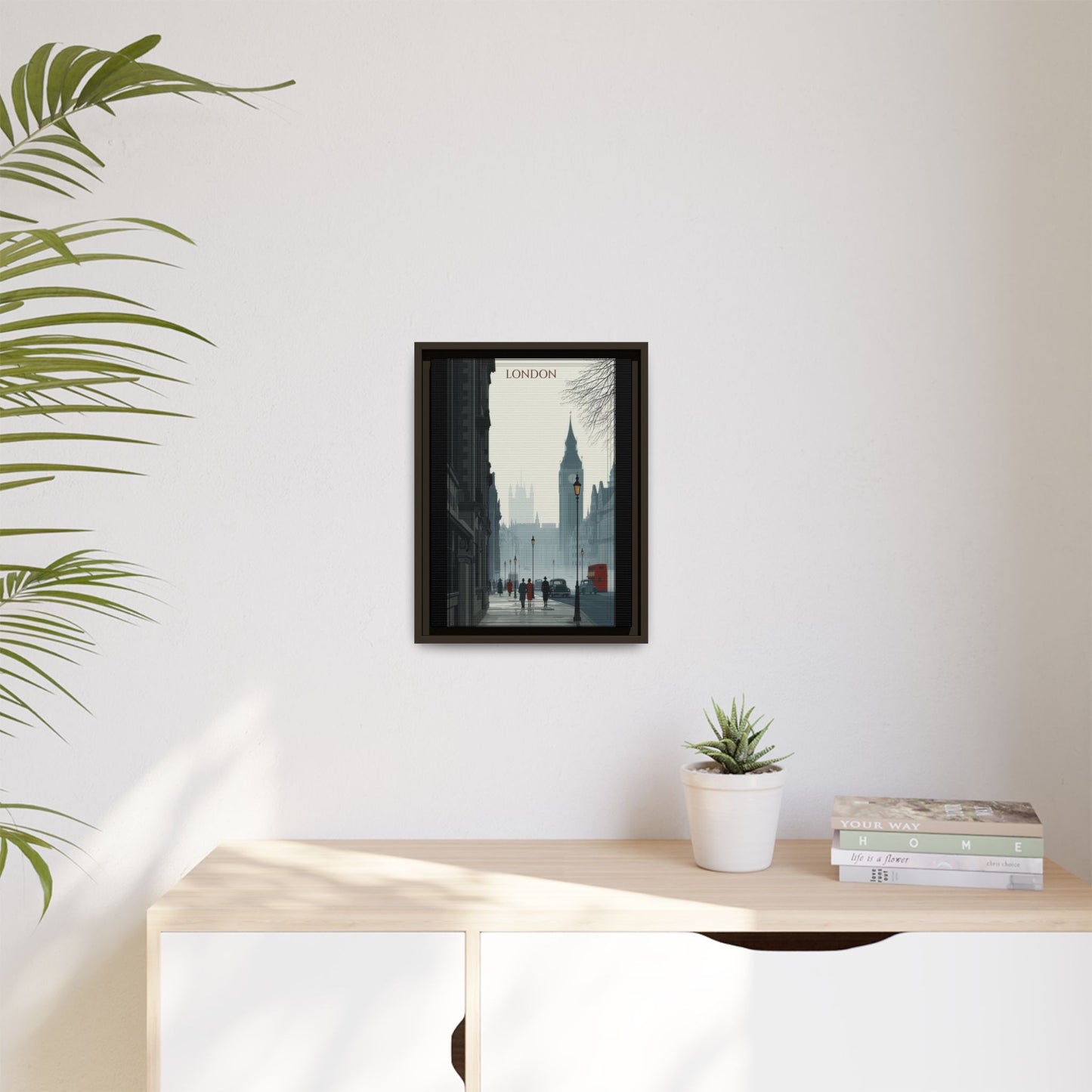 London Street Matte Canvas Print — Framed Vintage Cityscape Wall Art