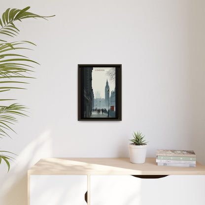 London Street Matte Canvas Print — Framed Vintage Cityscape Wall Art