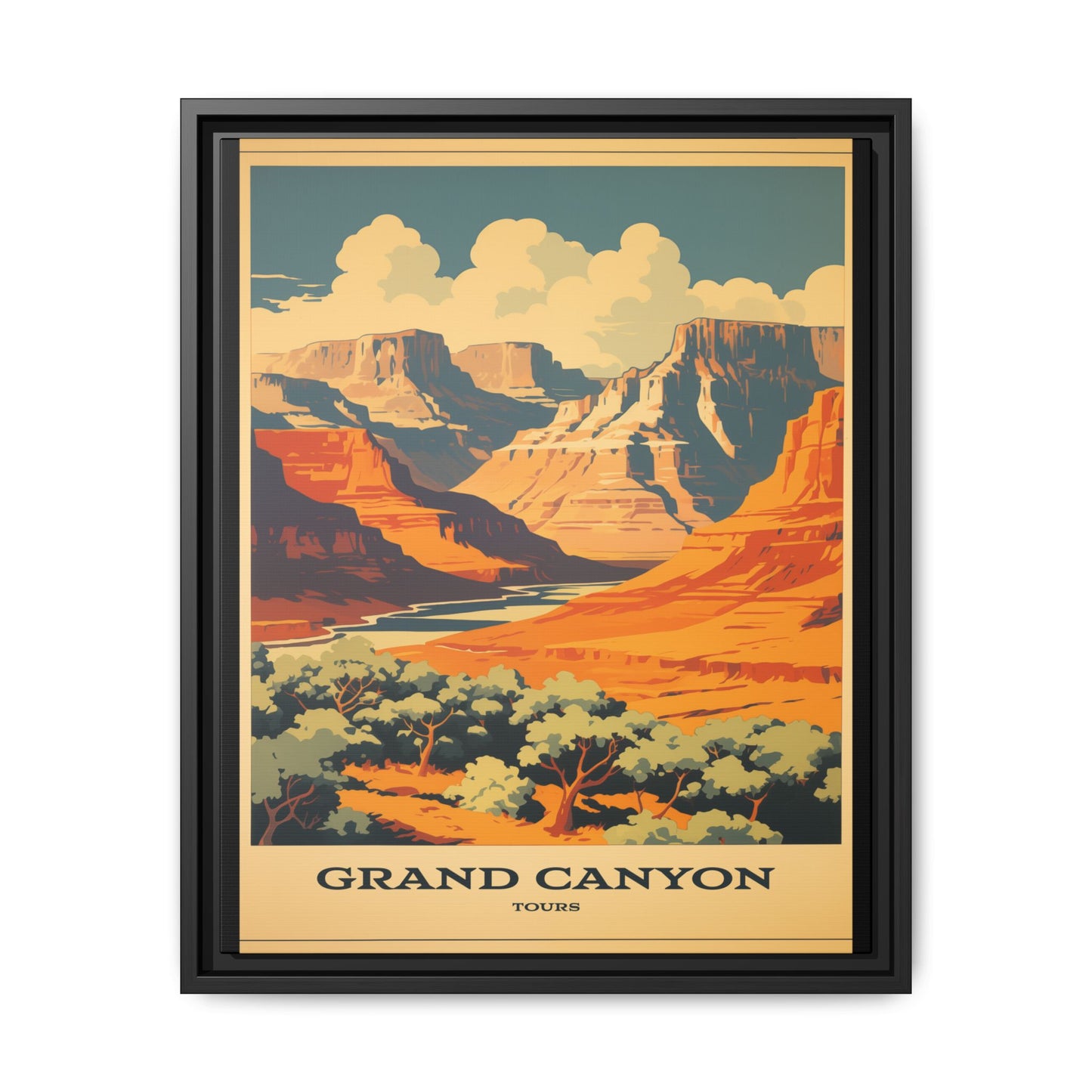 "Vintage Grand Canyon Tours Poster - Matte Canvas Wall Art with Black Frame" Matte Canvas, Black Frame