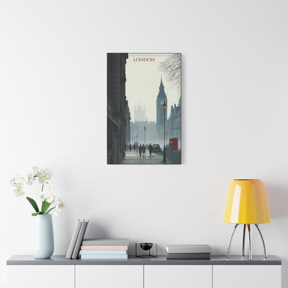 London Street Scene Matte Canvas Wall Art – Vintage Big Ben Cityscape Print
