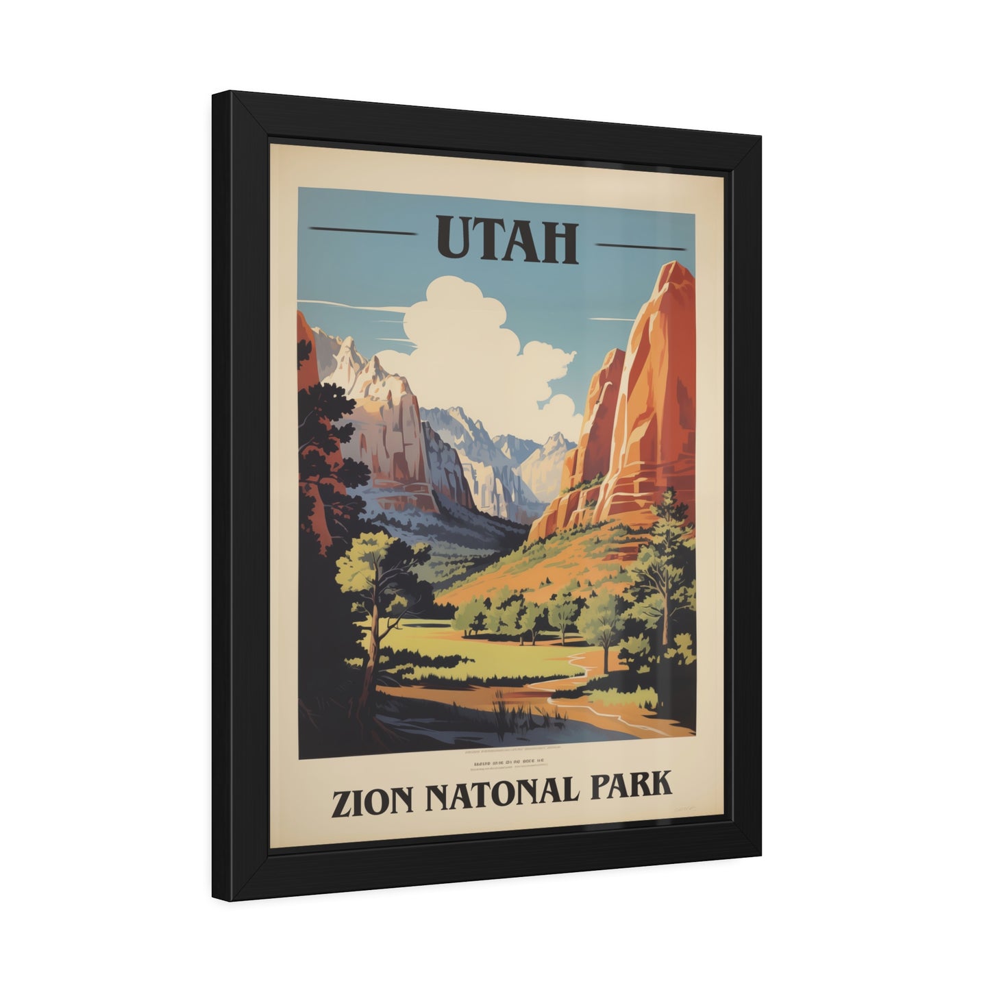Vintage Utah Zion National Park travel framed art print, black frame, additional view