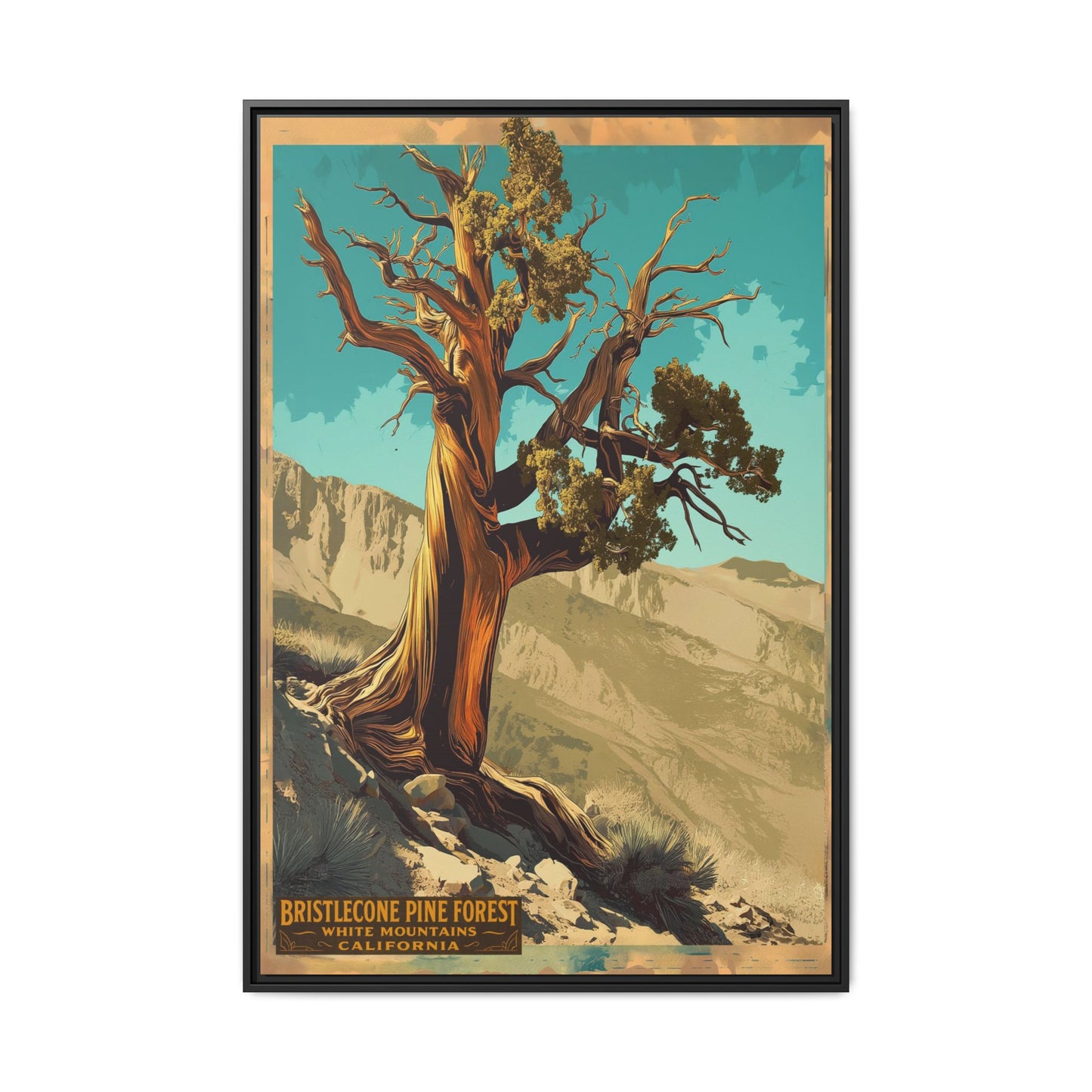 Bristlecone Pine Forest Framed Canvas Print — Vintage National Park Travel Poster