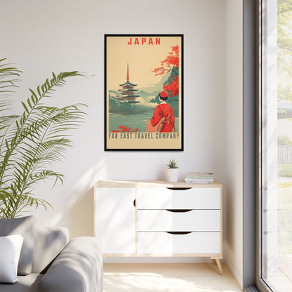 "Vintage Japan Travel Poster - Far East Travel Company Matte Canvas Wall Art with Black Frame" Matte Canvas, Black Frame