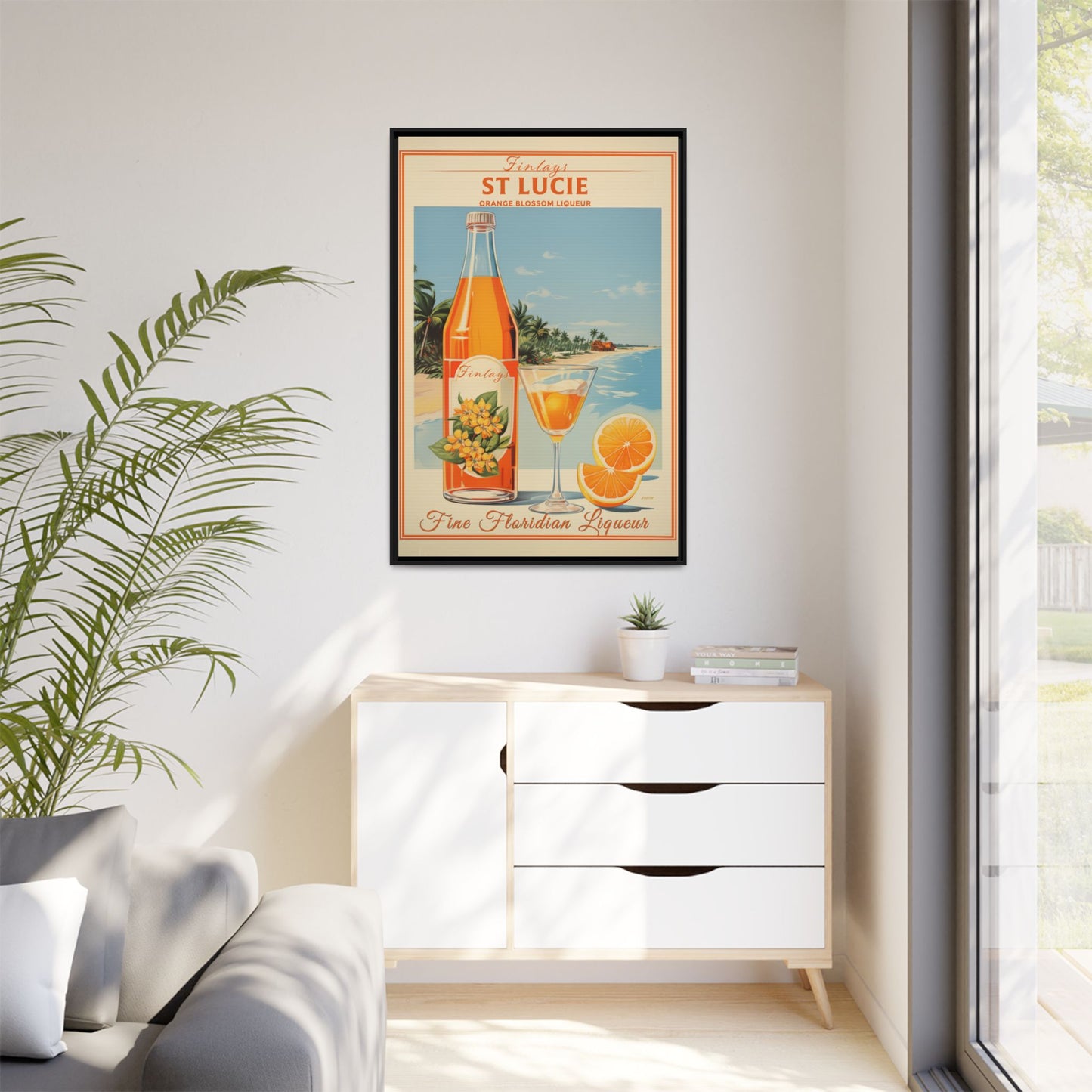"Finlays St. Lucie Orange Blossom Liqueur Vintage – Florida Coastal Art Print" Matte Canvas, Black Frame