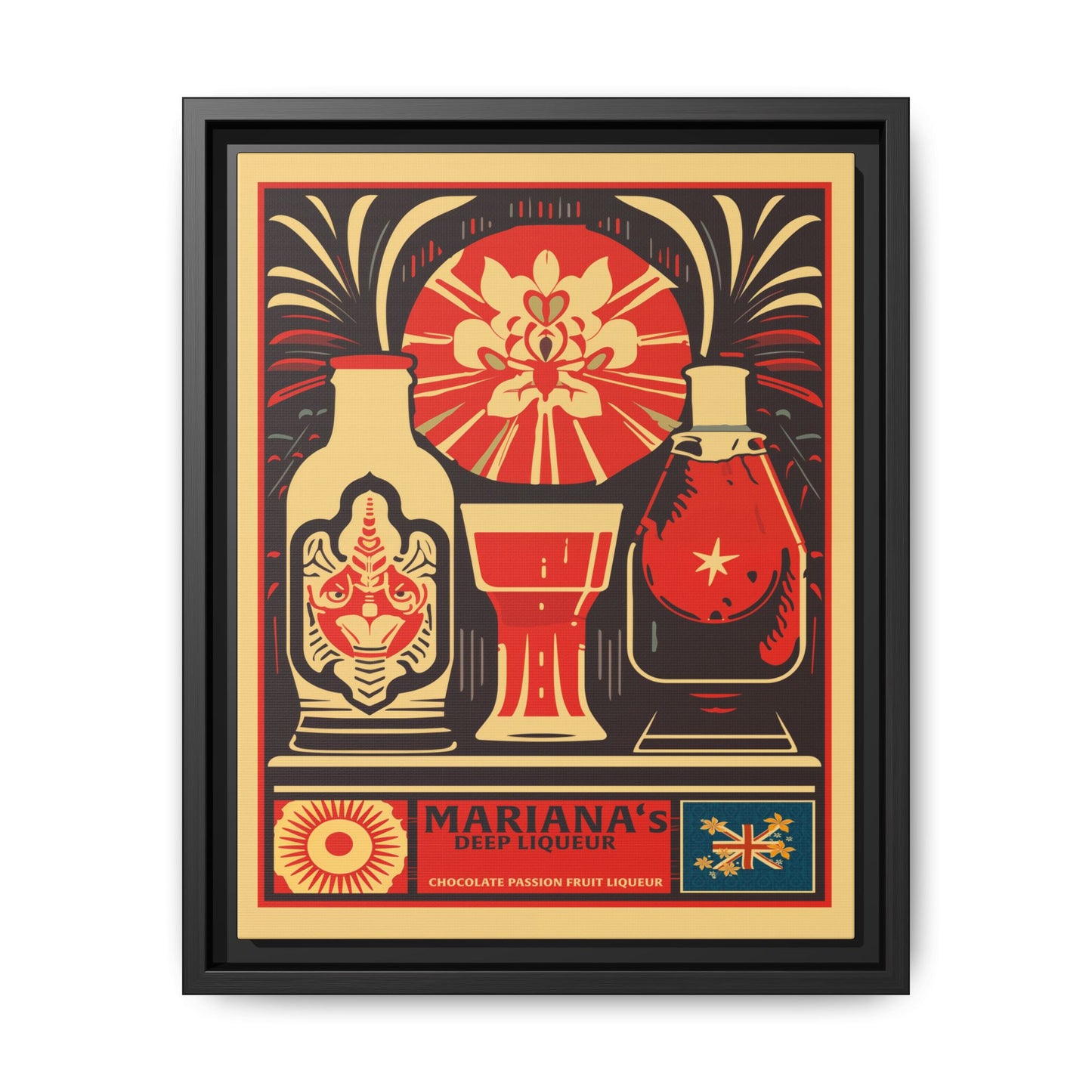 "Vintage Mariana's Chocolate Passion Fruit Liqueur Poster - Matte Canvas Wall Art with Black Frame" Matte Canvas, Black Frame