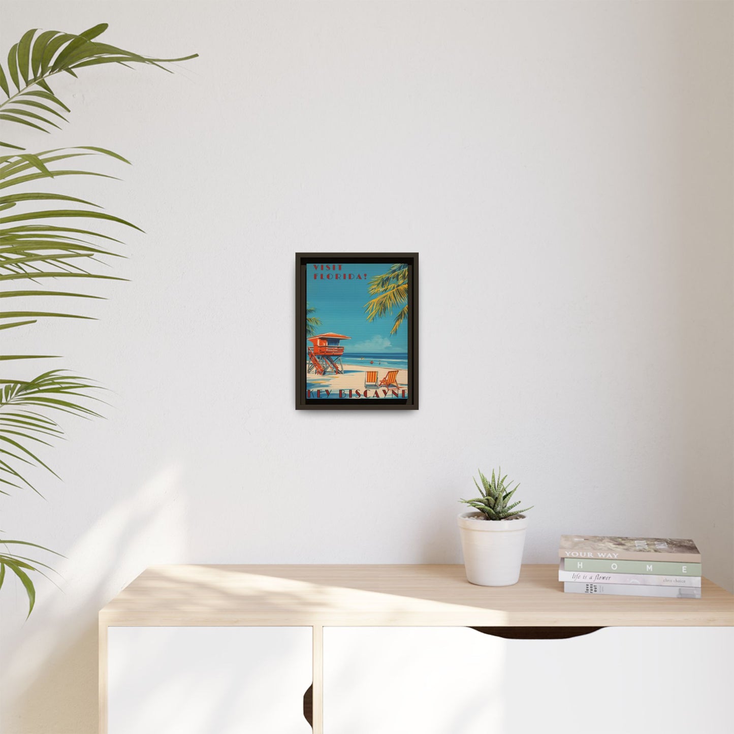 Key Biscayne Vintage Travel Poster Matte Canvas Print — Framed “Visit Florida!” Beach Wall Art