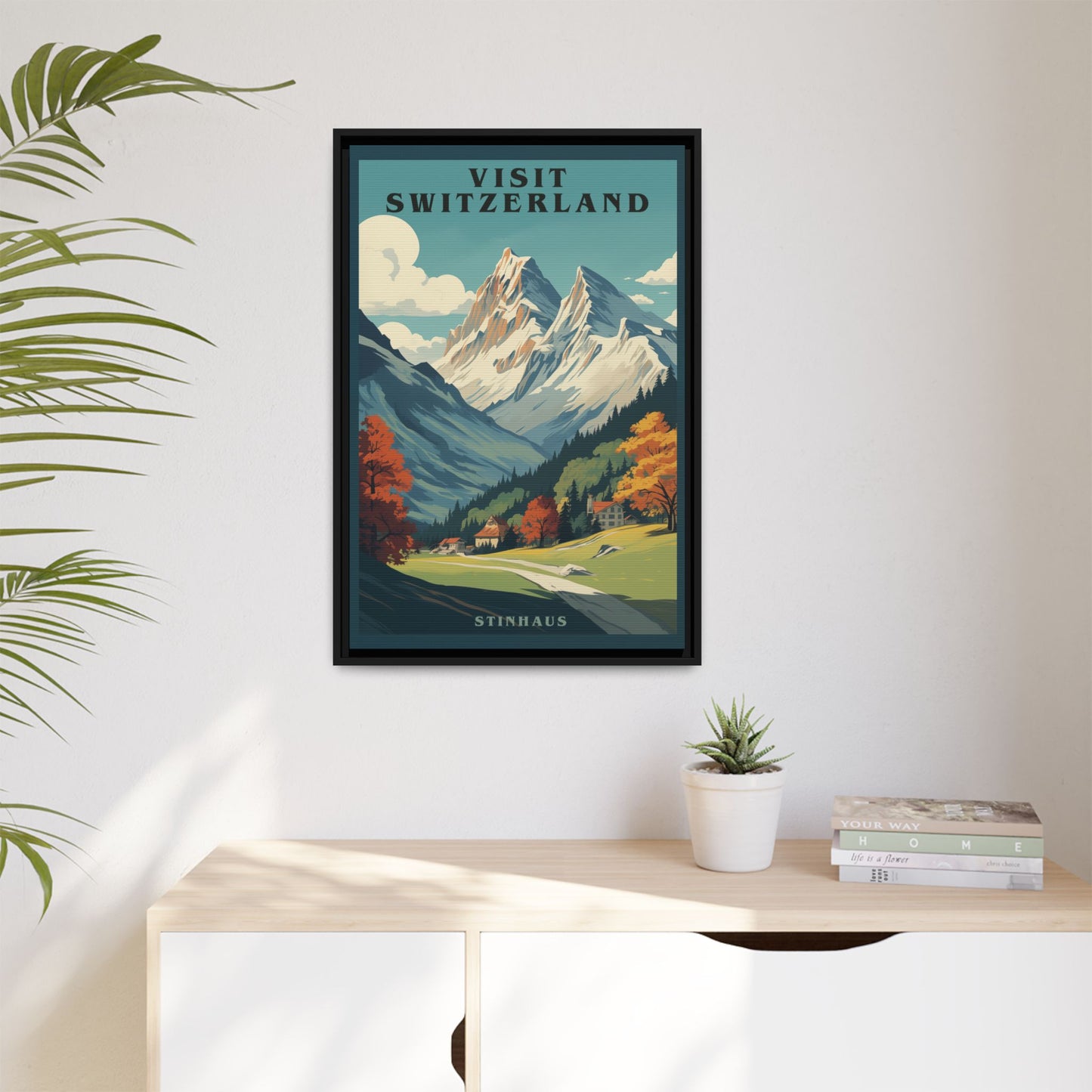 "Visit Switzerland Vintage Poster | Matte Canvas with Black Frame"