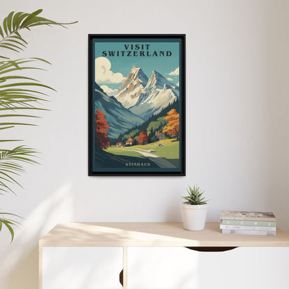 "Visit Switzerland Vintage Poster | Matte Canvas with Black Frame"