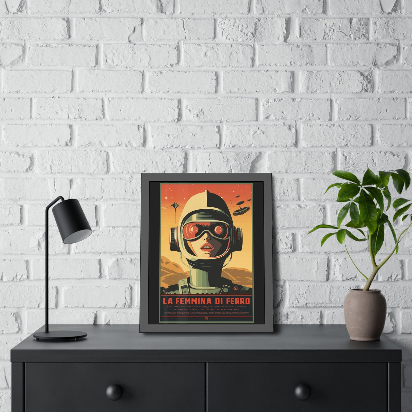 Retro Sci‑Fi Poster — "La Femmina di Ferro" Framed Art Print