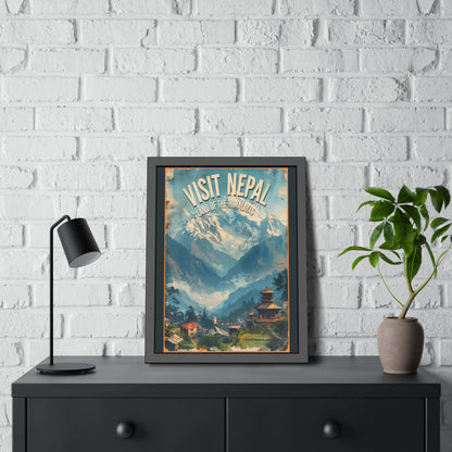 Visit Nepal Vintage Travel Poster — Framed Paper Poster