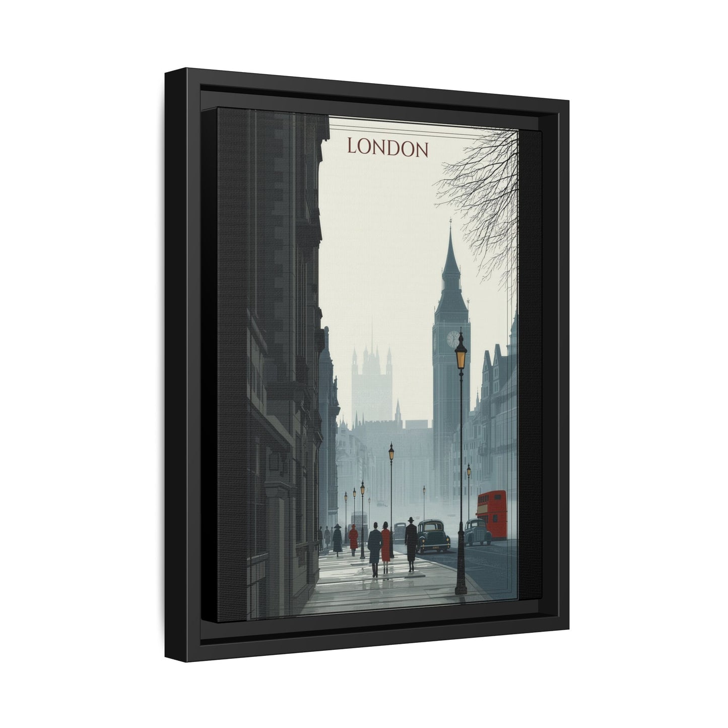 London Street Matte Canvas Print — Framed Vintage Cityscape Wall Art