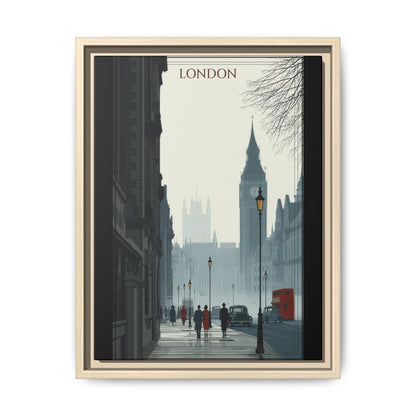 London Street Matte Canvas Print — Framed Vintage Cityscape Wall Art