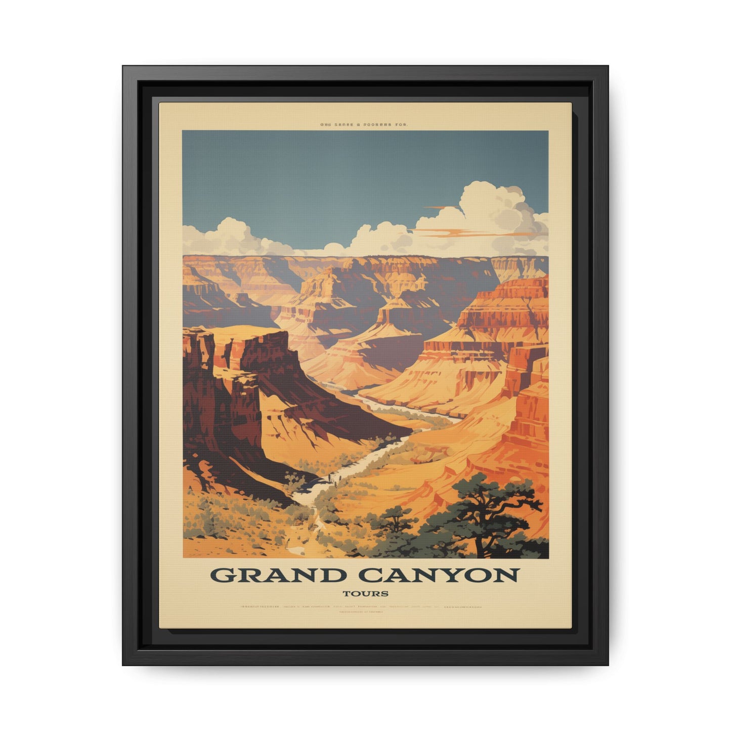 "Vintage Grand Canyon Scenic Tours Poster - Matte Canvas Wall Art with Black Frame" Matte Canvas, Black Frame