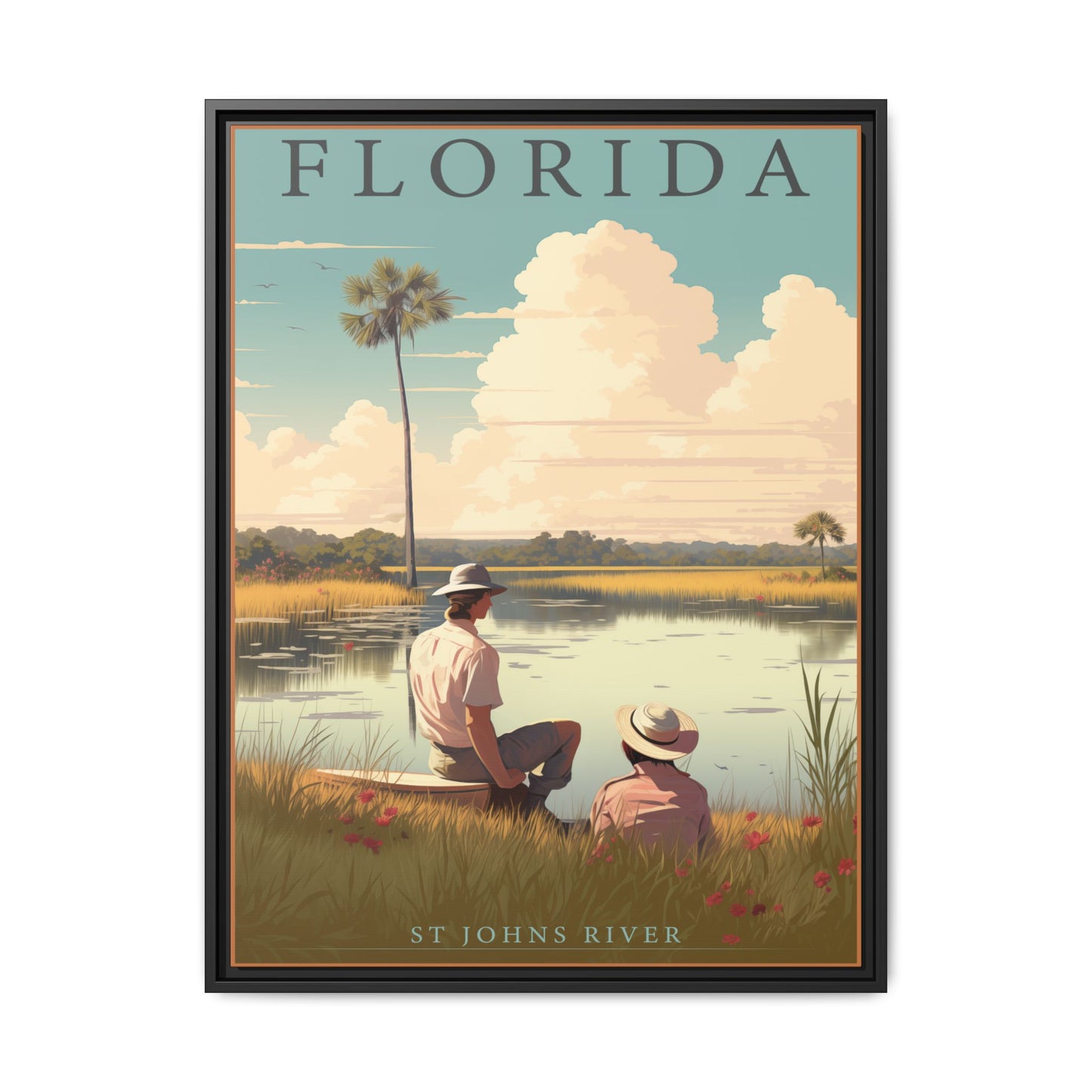 "Vintage Florida Scenic Poster - St. Johns River Matte Canvas Wall Art with Black Frame" Matte Canvas, Black Frame