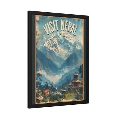 Visit Nepal Vintage Travel Poster — Framed Paper Poster