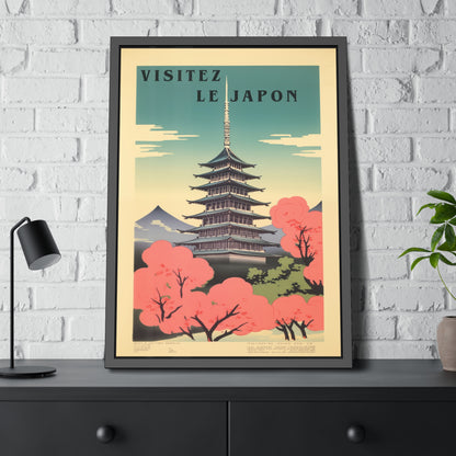 Framed Poster - "Visitez Le Japon" Vintage Travel Art (Cherry Blossom Pagoda)