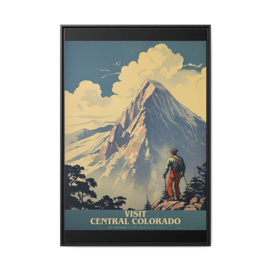 "Vintage Central Colorado Travel Poster - Matte Canvas Wall Art with Black Frame" Matte Canvas, Black Frame