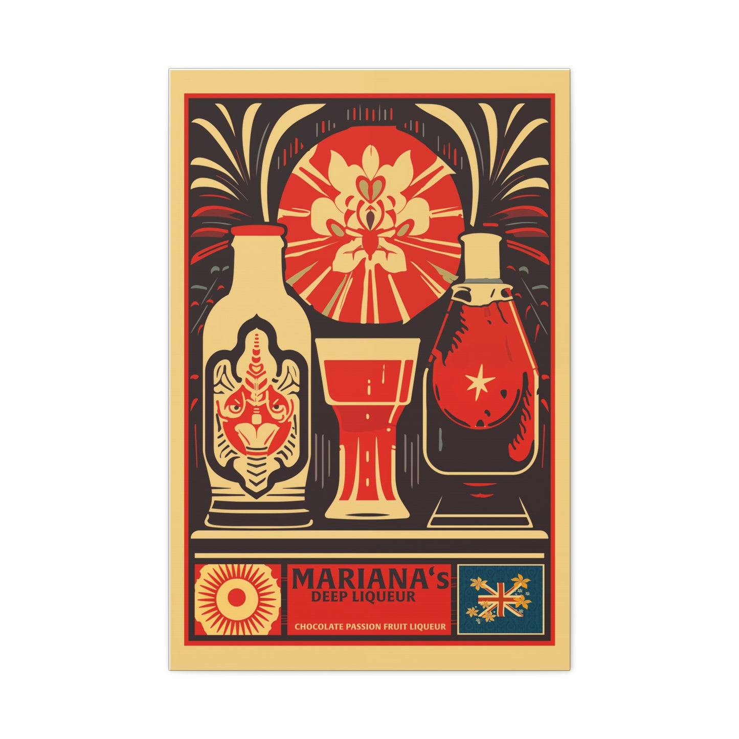 "Vintage Mariana's Deep Liqueur Poster - Chocolate Passion Fruit Frameless Stretched Matte Canvas Wall Art" Matte Canvas, Stretched, 1.25"