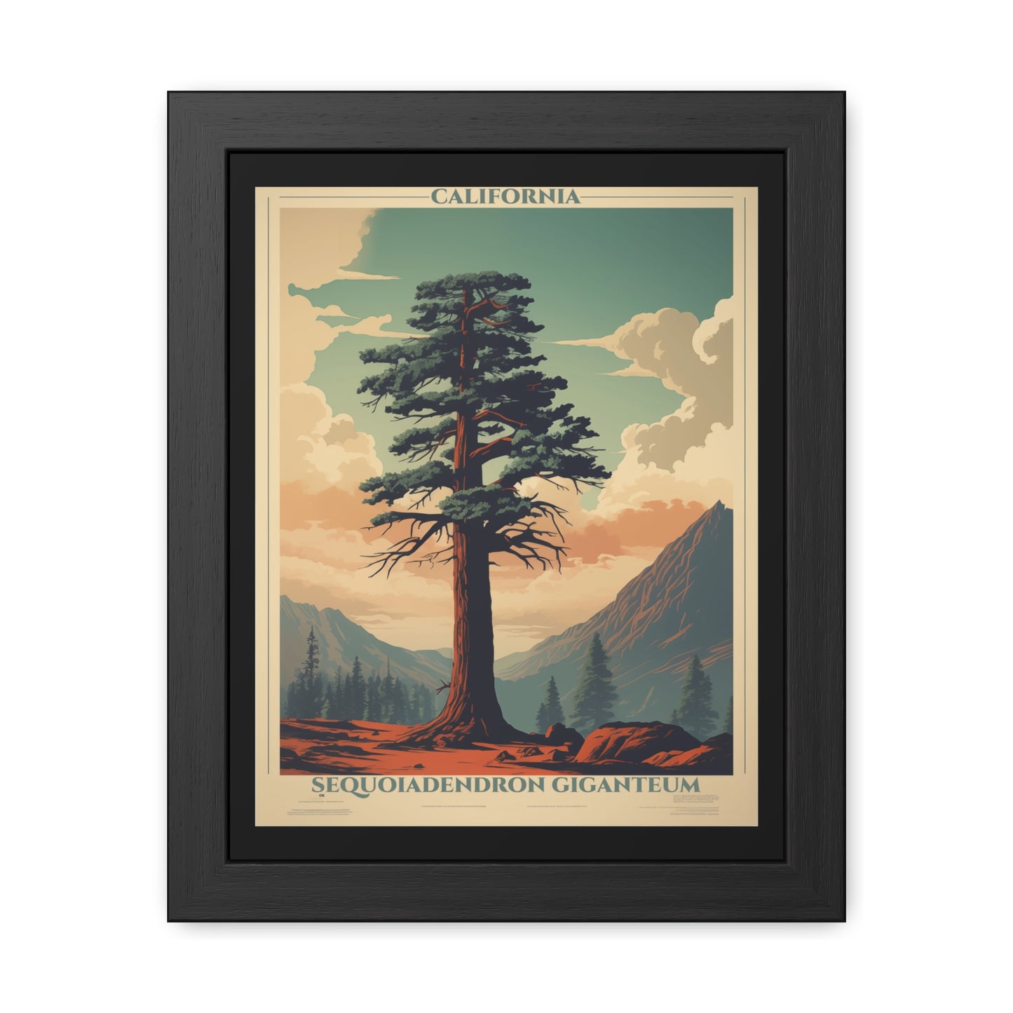 Vintage California Poster - Sequoiadendron Giganteum, Giant Sequoia Art Print Framed Posters